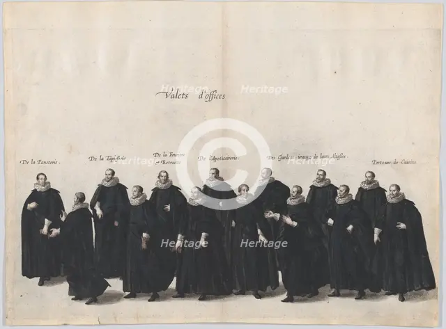 Plate 16: Valets marching in the funeral procession of Archduke Albert of Austria; from 'P..., 1623. Creator: Cornelis Galle I.