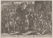 Plate 17: David Returning in Triumph with the Head of Goliath, from The Batt..., ca. 1590-ca. 1610. Creator: Antonio Tempesta