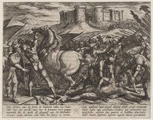 Plate 17: The Romans Misled by Civilis Horse to Believe that He was Dead or Injured, from..., 1611. Creator: Antonio Tempesta