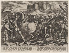 Plate 17: The Romans Misled by Civilis Horse to Believe that He was Dead or Injured, from..., 1611. Creator: Antonio Tempesta