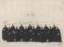 Plate 18: Aides marching in the funeral procession of Archduke Albert of Austria; from Po..., 1623. Creator: Cornelis Galle I
