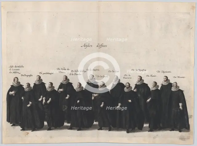 Plate 18: Aides marching in the funeral procession of Archduke Albert of Austria; from 'Po..., 1623. Creator: Cornelis Galle I.
