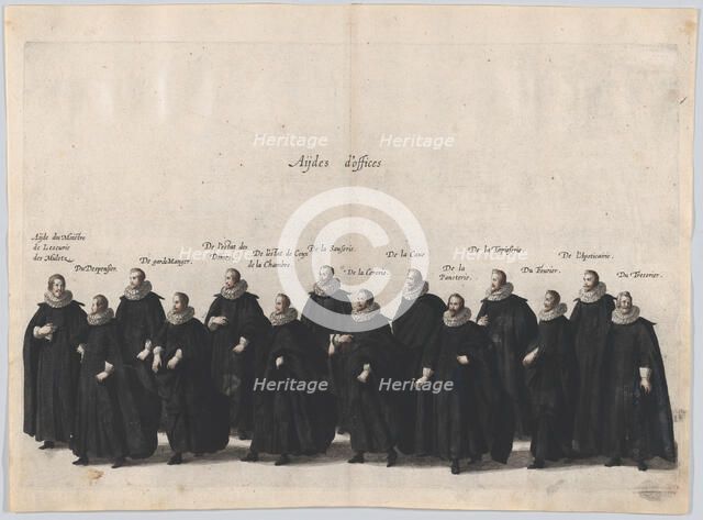 Plate 18: Aides marching in the funeral procession of Archduke Albert of Austria; from 'Po..., 1623. Creator: Cornelis Galle I.