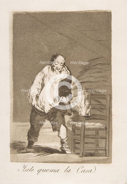 Plate 18 from 'Los Caprichos':And his house is on fire (Ysele quema la Casa.), 1799. Creator: Francisco Goya.