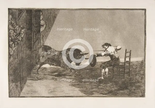 Plate 18 of the 'Tauromaquia': The daring of Martincho in the ring at Saragossa, 1816. Creator: Francisco Goya.