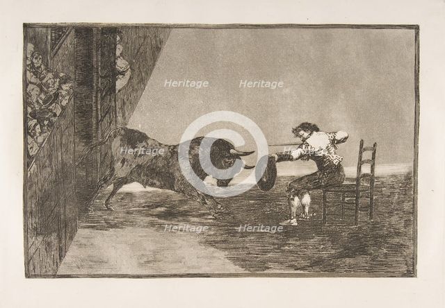 Plate 18 of the 'Tauromaquia': The daring of Martincho in the ring at Saragossa, 1816. Creator: Francisco Goya.