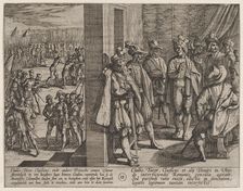 Plate 18: Secret Meeting of Civilis with Other Leaders from Trier, from The War of the Rom..., 1611. Creator: Antonio Tempesta