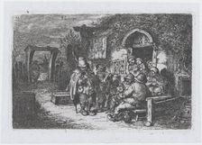 Plate 18: street musicians and other figures outisde a tavern, from the series of customs ..., 1850. Creator: Francisco Lameyer Berenguer