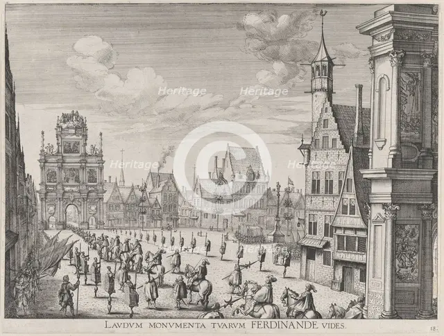 Plate 18: Procession of the Spanish Prince Ferdinand into the city of Ghent, January 28, 1..., 1636. Creators: Johannes Meursius, Willem van der Beke.