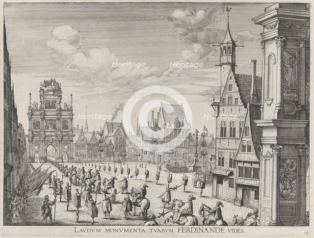 Plate 18: Procession of the Spanish Prince Ferdinand into the city of Ghent, January 28, 1..., 1636. Creators: Johannes Meursius, Willem van der Beke.