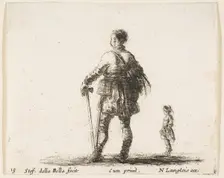 Plate 19: a Polish nobleman in court dress, standing in center, seen from behind, a..., ca. 1644-47. Creator: Stefano della Bella
