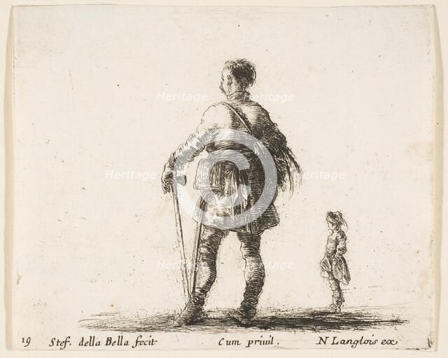 Plate 19: a Polish nobleman in court dress, standing in center, seen from behind, a..., ca. 1644-47. Creator: Stefano della Bella.