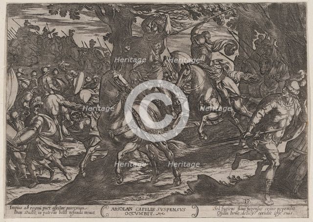 Plate 19: Jacob Killing Absalom, from The Battles of the Old Testament, ca. 1..., ca. 1590-ca. 1610. Creator: Antonio Tempesta.