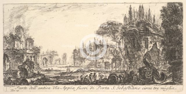 Plate 19: Part of the ancient Appian Way about three miles outside Porta S. Sebastiano..., ca. 1748. Creator: Giovanni Battista Piranesi.