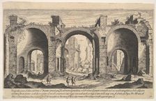 Plate 19: view of the Baths of Caracalla, indicating with inscribed letter A the places ..., 1606. Creator: Aegidius Sadeler II