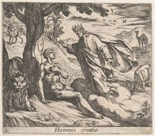 Plate 2: The Creation of Man (Hominis creatio), from Ovid's Metamorphoses 1606. Creator: Antonio Tempesta