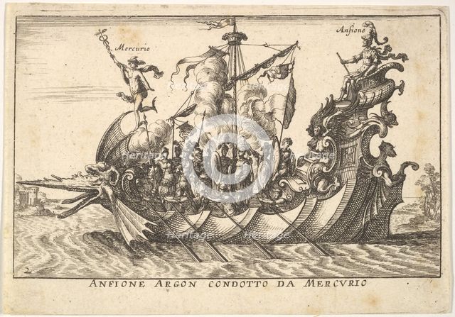 Plate 2: The Argonaut Amphion led by Mercury (Anfione Argon. condotto da Mercurio), with a..., 1664. Creator: Unknown.