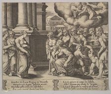 Plate 2: the people rendering divine honors to Psyche, from The Fable of Psyche 1530-60. Creator: Master of the Die