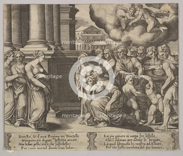 Plate 2: the people rendering divine honors to Psyche, from 'The Fable of Psyche', 1530-60. Creator: Master of the Die.