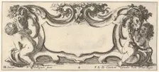 Plate 2: a cartouche with a child seen from the back to left and a child seen from ..., ca. 1640-45. Creator: Francois Collignon