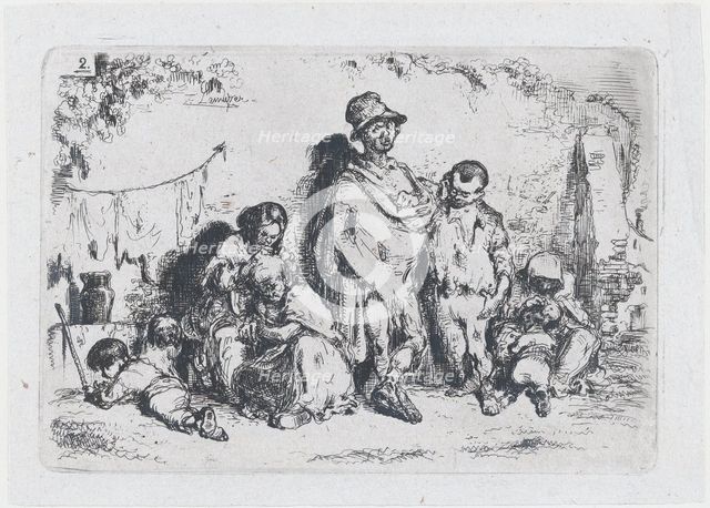 Plate 2: a group of people in the street, possibly beggars, from the series of customs and..., 1850. Creator: Francisco Lameyer Berenguer.