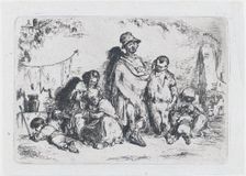 Plate 2: a group of people in the street, possibly beggars, from the series of customs and..., 1850. Creator: Francisco Lameyer Berenguer