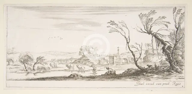 Plate 2: a peasant woman removing her shoes in center, another peasant woman and two c..., ca. 1641. Creator: Stefano della Bella.