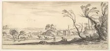 Plate 2: a peasant woman removing her shoes in center, another peasant woman and two c..., ca. 1641. Creator: Stefano della Bella