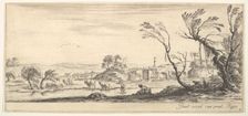 Plate 2: a peasant woman removing her shoes in center, another peasant woman and two c..., ca. 1641. Creator: Stefano della Bella