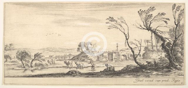 Plate 2: a peasant woman removing her shoes in center, another peasant woman and two c..., ca. 1641. Creator: Stefano della Bella.