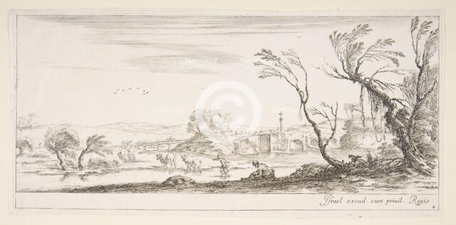 Plate 2: a peasant woman removing her shoes in center, another peasant woman and two c..., ca. 1641. Creator: Stefano della Bella.