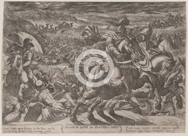 Plate 2: Abraham Liberating His Nephew Lot, from 'The Battles of the Old Test..., ca. 1590-ca. 1610. Creator: Antonio Tempesta.