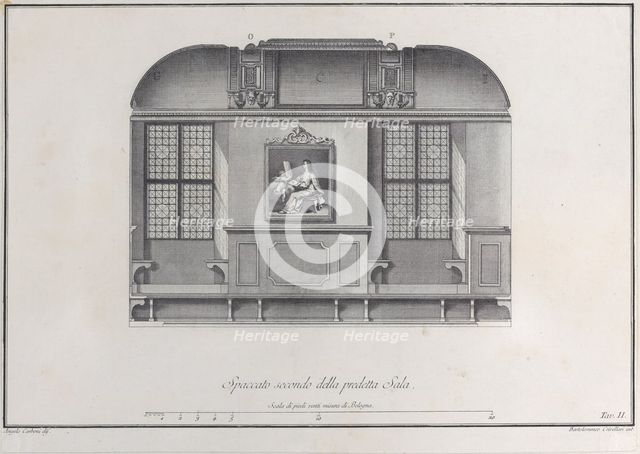 Plate 2: cross-section of the Hall of the Institute of Bologna, 1756. Creator: Bartolomeo Crivellari.
