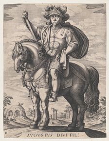 Plate 2: Emperor Augustus on Horseback, from The First Twelve Roman Caesars after Te..., 1610-50. Creator: Matthaus Merian