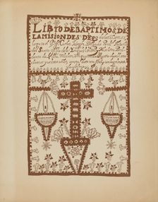 Plate 2: Jemez Book of Baptisms: From Portfolio "Spanish Colonial Designs of New Mexico", 1935/1942. Creator: Unknown