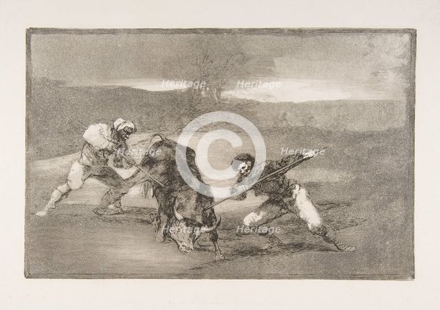Plate 2 of the 'Tauromaquia': Another way of hunting on foot, 1816. Creator: Francisco Goya.