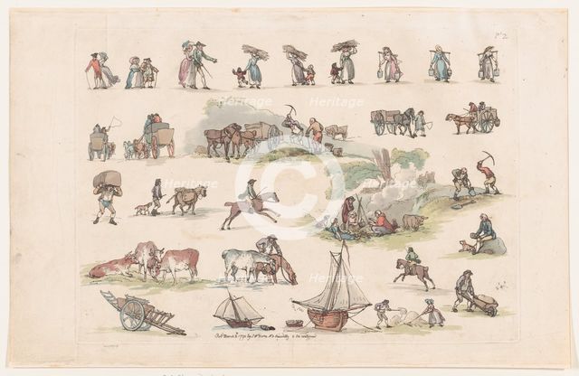 Plate 2, Outlines of Figures, Landscapes and Cattle...for the Use of Learners, Ma..., March 8, 1790. Creator: Thomas Rowlandson.