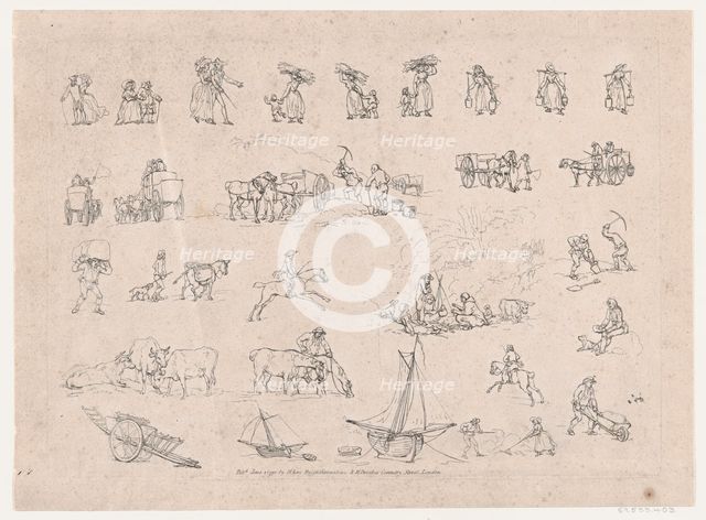 Plate 2, Outlines of Figures, Landscapes and Cattle...for the Use of Learners, Jun..., June 1, 1790. Creator: Thomas Rowlandson.