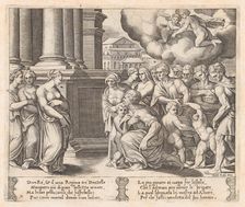 Plate 2: People rendering divine honors to Psyche, from the Story of Cupid and Psyche a..., 1530-60. Creator: Master of the Die