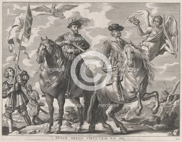 Plate 20: Charles V and Ferdinand on Horseback; from Guillielmus Becanus's 'Serenissimi Pr..., 1636. Creator: Pieter de Jode II.