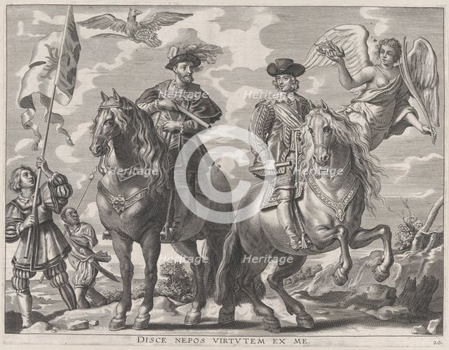 Plate 20: Charles V and Ferdinand on Horseback; from Guillielmus Becanus's 'Serenissimi Pr..., 1636. Creator: Pieter de Jode II.