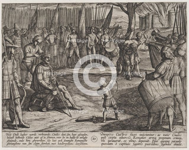 Plate 20: Civilis Having his Hair Cut, from The War of the Romans Against the Batavians (R..., 1611. Creator: Antonio Tempesta.