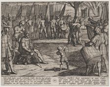 Plate 20: Civilis Having his Hair Cut, from The War of the Romans Against the Batavians (R..., 1611. Creator: Antonio Tempesta