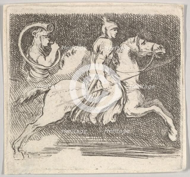 Plate 20: a soldier in profile galloping to the right holding a lance in his right han..., ca. 1646. Creator: Stefano della Bella.