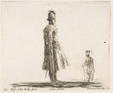 Plate 20: an old Polish nobleman wearing a plumed hat in center, standing in profil..., ca. 1644-47. Creator: Stefano della Bella