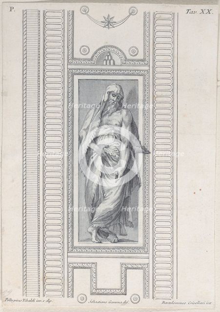 Plate 20: bearded figure, half clothed, 1756. Creators: Bartolomeo Crivellari, Sebastiano Gamma.
