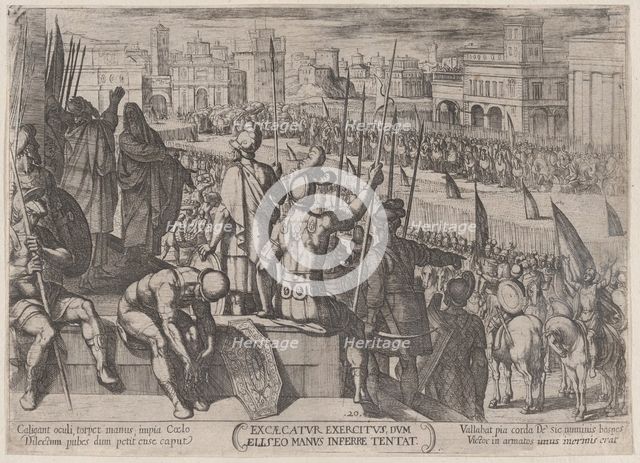 Plate 20: Elisha Bringing the Blinded Syrian Army to the King of Israel, from..., ca. 1590-ca. 1610. Creator: Antonio Tempesta.