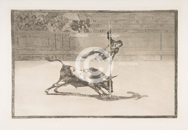 Plate 20 from the 'Tauromaquia':The agility and audacity of Juanito Apiñani in [the ring] ..., 1816. Creator: Francisco Goya.