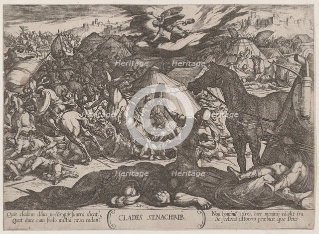 Plate 21: The Angel of the Lord Vanquishing the Army of Sennacherib, from 'Th..., ca. 1590-ca. 1610. Creator: Antonio Tempesta.
