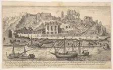 Plate 21: view from the west of ruins of the Aventine Hill, Rome, with boats on the river ..., 1606. Creator: Aegidius Sadeler II